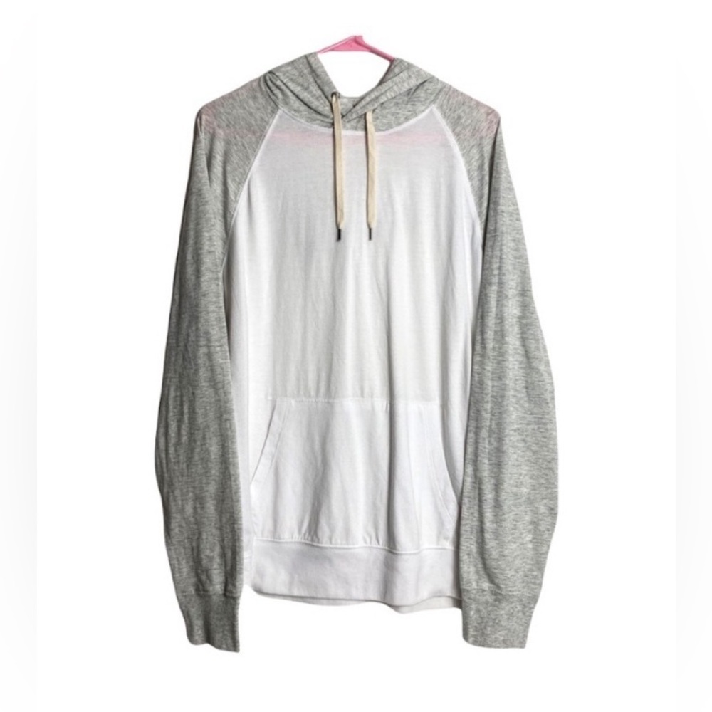 American Eagle Hoodie M White Gray Raglan Pullover Kangaroo Pocket Casual - Picture 8 of 8